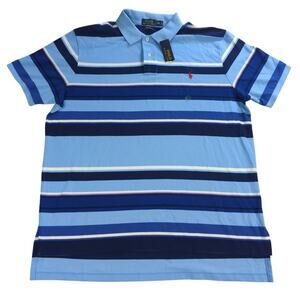NWT Polo Ralph Lauren Mens XXL Polo Shirt Blue Stripe Cotton Short Sleeve